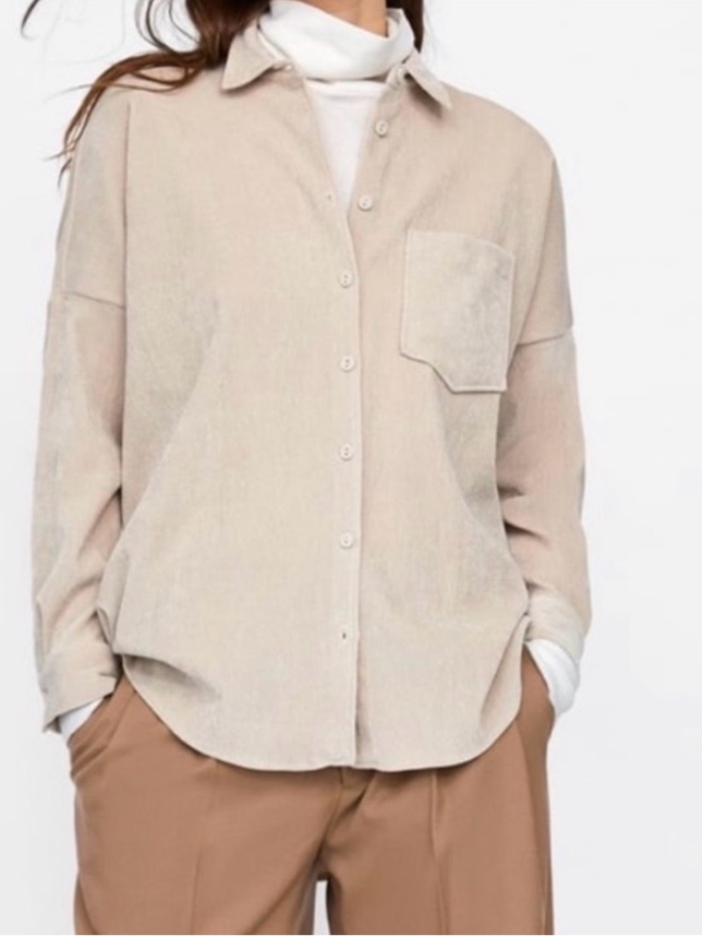 Zara Corduroy Dolman Sleeve Button Front Shirt